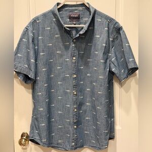 Bonobos Shirt Mens XXL Blue Fish Print Chambray Button Up Slim Fit Camp BNC65